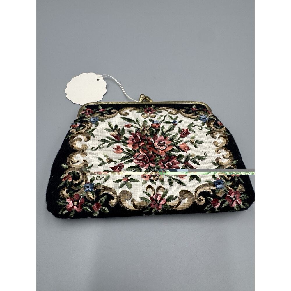Vintage La Regale Clutch Coin Purse Floral Needlepoint Design Kiss Lock Clasp - Picture 5 of 8